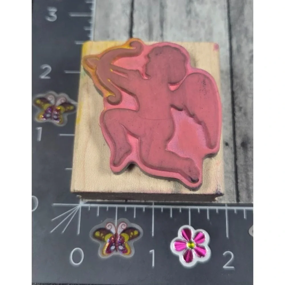 Cupid Silhouette Arrow Love Valentines Rubber Stamp Wood #i50